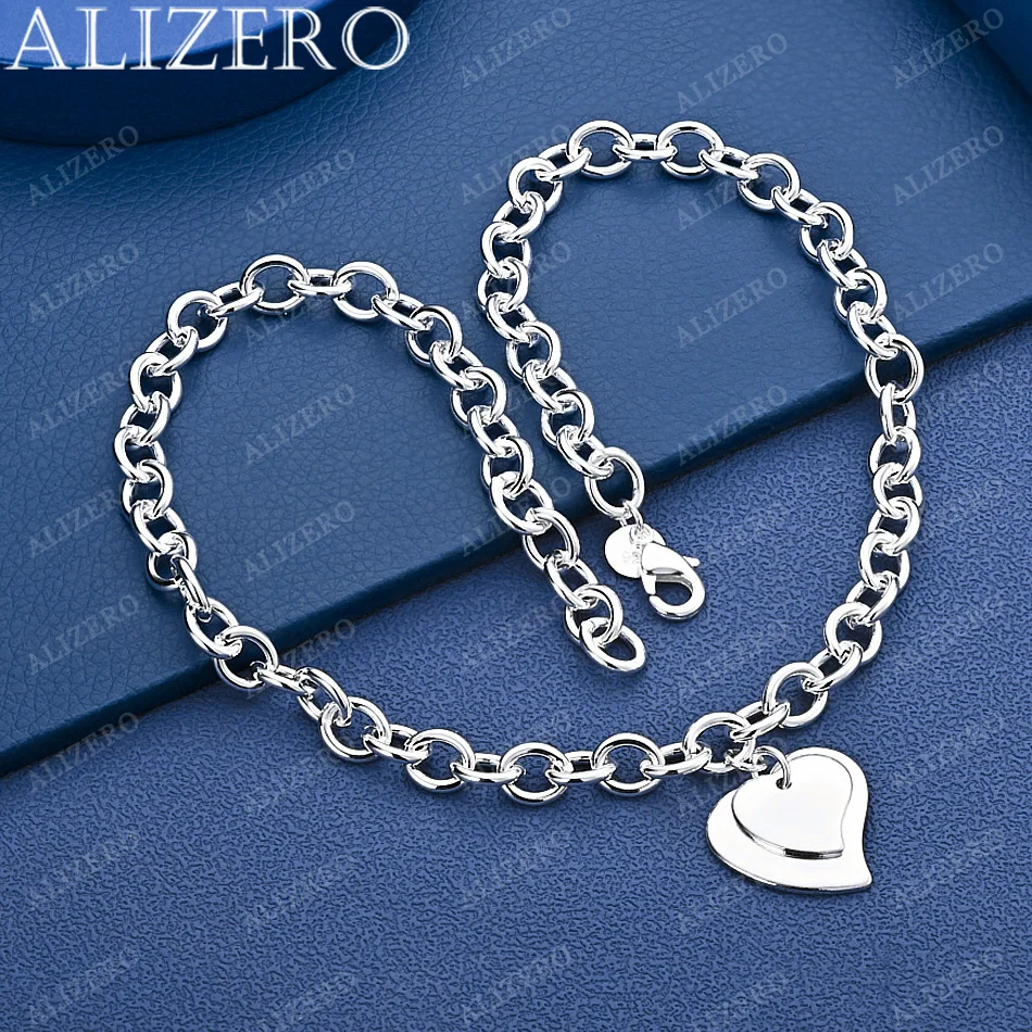 ALIZERO 925 Sterling Silver Heart Chain Necklace For Women Fashion Jewelry Romantic Charm Party Birthday Gift Engagement Wedding