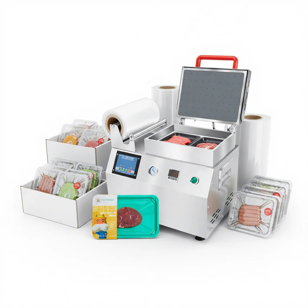 

Food Vacuum Skin Packaging Machine Tabletop Seafood Tray Sealer Sausage Thermoforming Shrimp Meal Vacuum Sealer