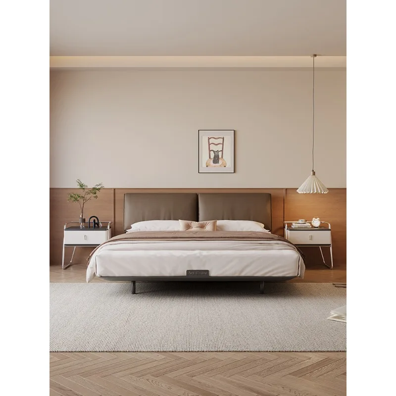 

Leather Bed Modern Simple Elephant Ears Soft Bag Double Master Bedroom Queen Bed