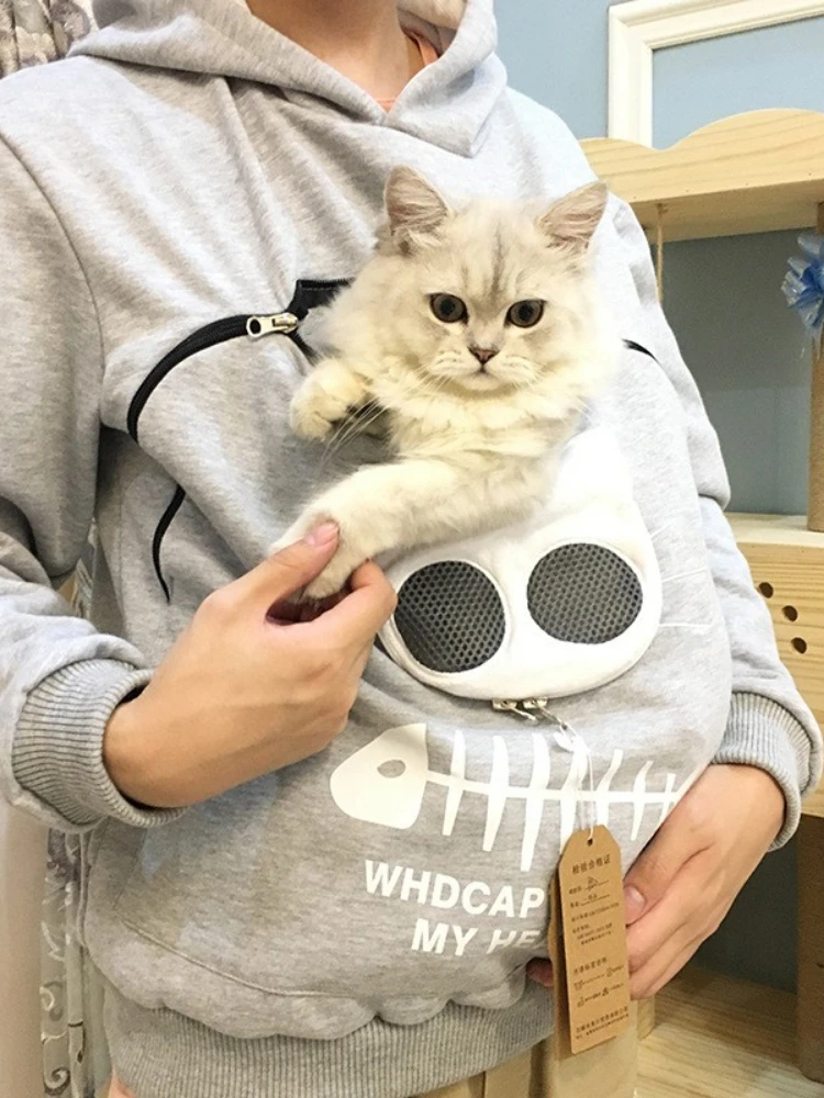 Winter Hoodies Sweatshirt Pet Carrier Thicken Shirts Animal Pouch Lovers Hoody Cat Pullover Breathable Sweatshirts Plus Size 3XL