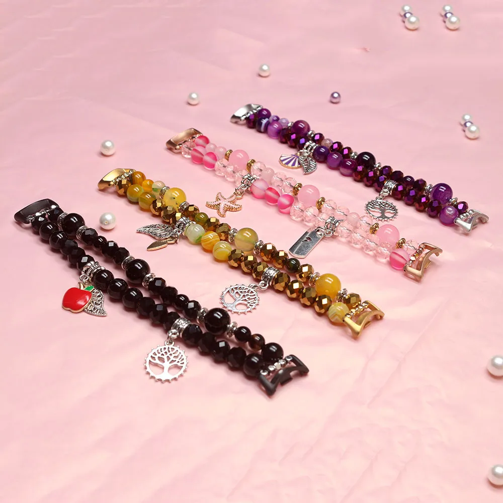 Dressy Bracelet Mi Band 8 Strap for Xiaomi Smart Band 9 Women Wristband Jewelry Beads Crystal Agate Cute Metal Charms Stretchy