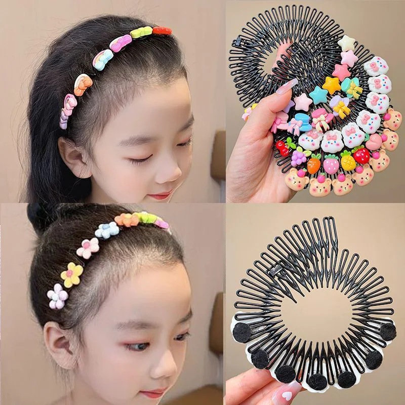 2/3pcs/set Cute Colorful Cartoon Round Plastic Hair Combs For Children Grls Sweet Hair Ornament Headband Lovely Hair Accessories