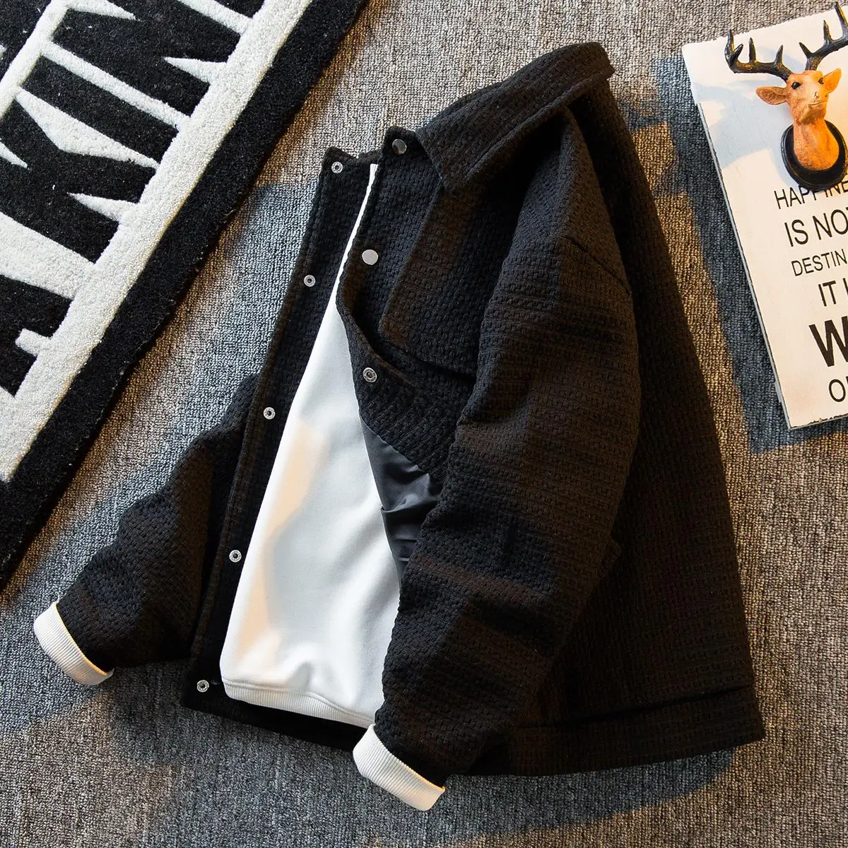 

Черная вязаная куртка в стиле Knack для мужчин, новая осенняя модель, повседневная весенне-осенняя мужская верхняя одежда, классическая однотонная куртка с отложным воротником