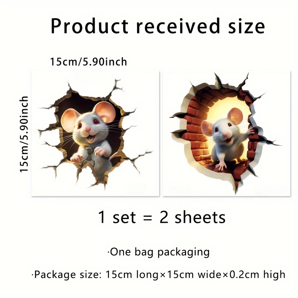 Broken Wall Mouse Hole Wall Stickers for Corner Living Room Bedroom Animal For Kids Bedroom Wallpaper Removable  Rats Decals S45