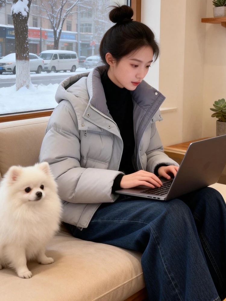 

Winter Thiened Fce Lined down Cotton Jaet Women's Street Sle ular Outerwear Comfortable Commute Korean Sle Loos...