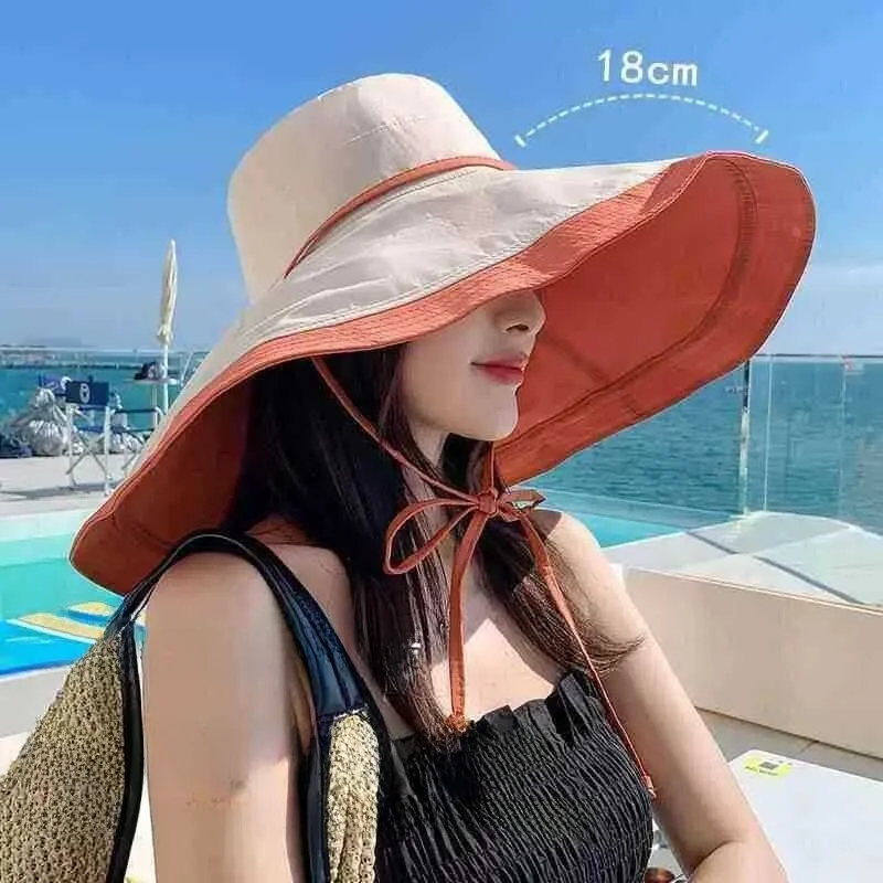 chapeu-de-pesca-feminino-de-aba-super-grande-dupla-face-estilo-coreano-para-verao-com-protecao-uv-e-bolsa-hobo-de-estilo-casual-simples