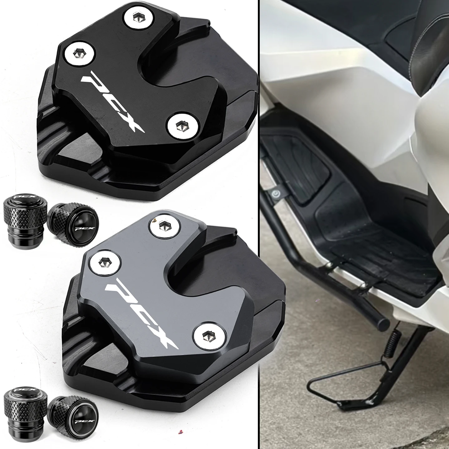 Pour HONDA PCX 125 150 160 2012-2025 2026 accessoires de moto en aluminium Extension de béquille latérale béquille tampons bouchons de valve de pneu CNC