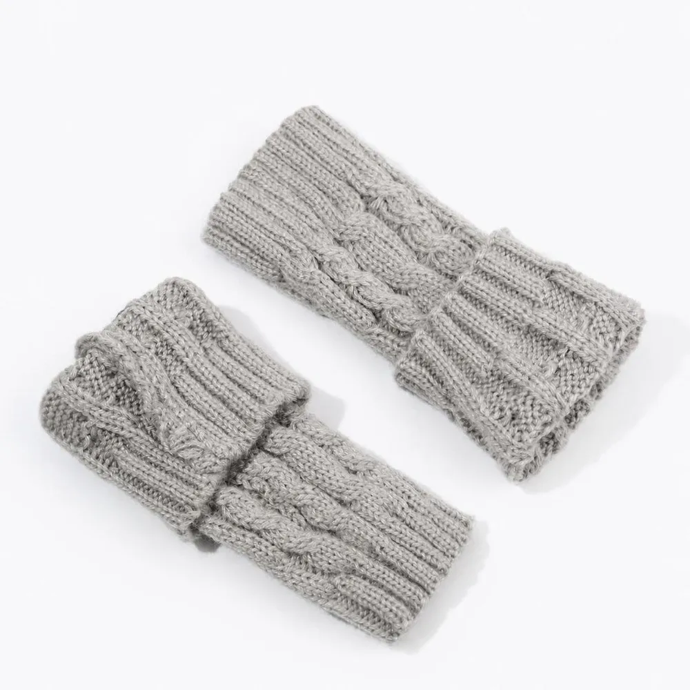Winter Arm Warmers Fingerless Gloves Twist Elastic Button Mitten Thick Warm Fingerless Mittens