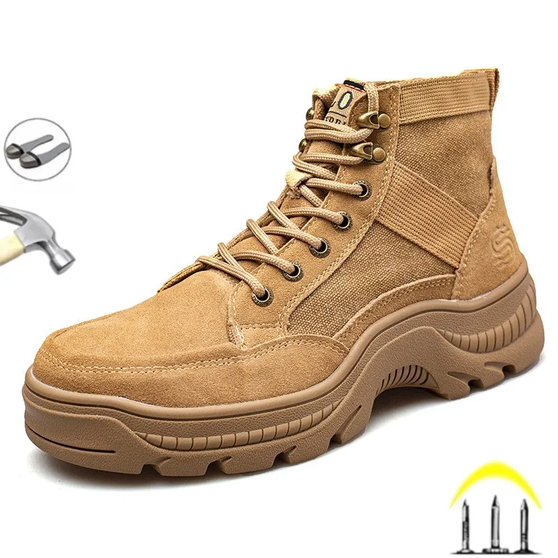 

Summer Man's Labor Shoes Lightweight Medium To High Top Safety Shoes Anti Impact Anti Puncture Work Shoes Wear-Resistant Boots