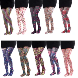 Graffiti Printed Tights For Women Lattice Seamless Pantyhose Female Floral Printed Sexy Stretch Long Socks High Waist Stockings