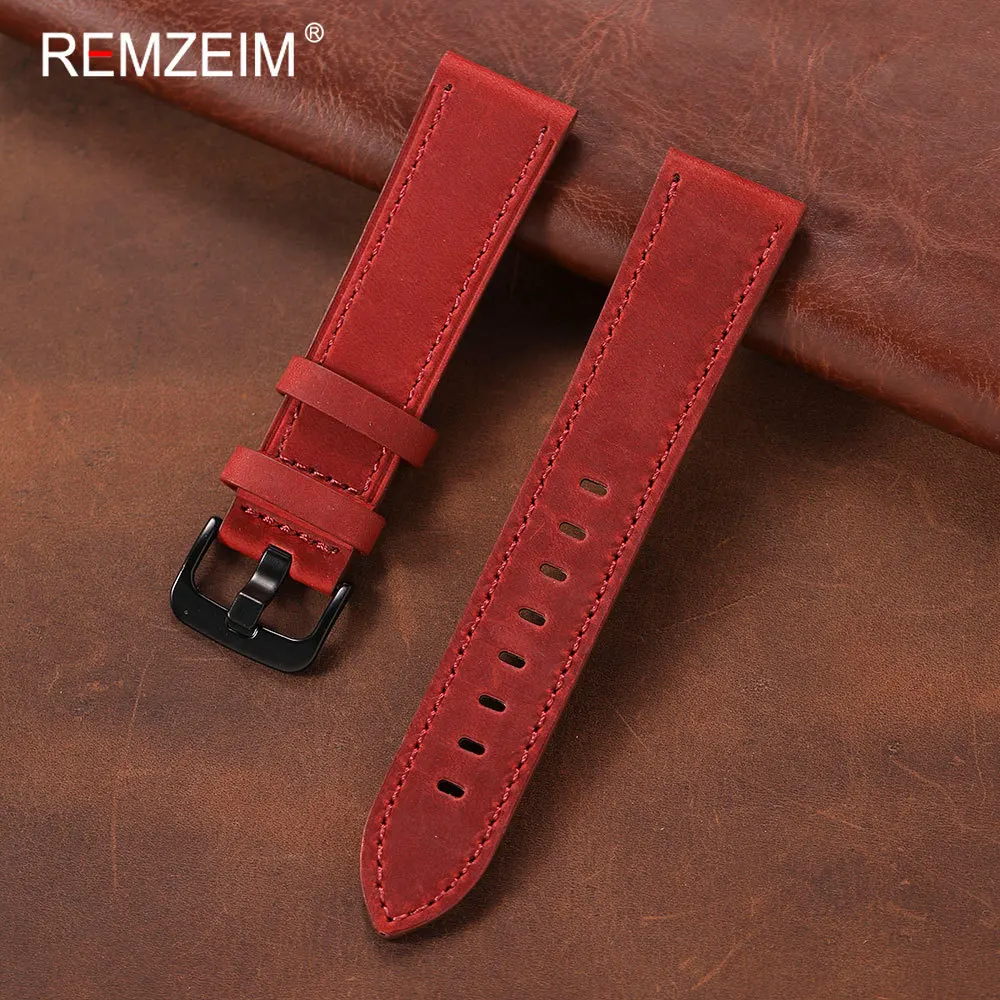 Classic Men's Crazy Horse Leather Watch Band Frosted Texture Universal Quick Release 18mm 20mm 22mm 24mm Straps