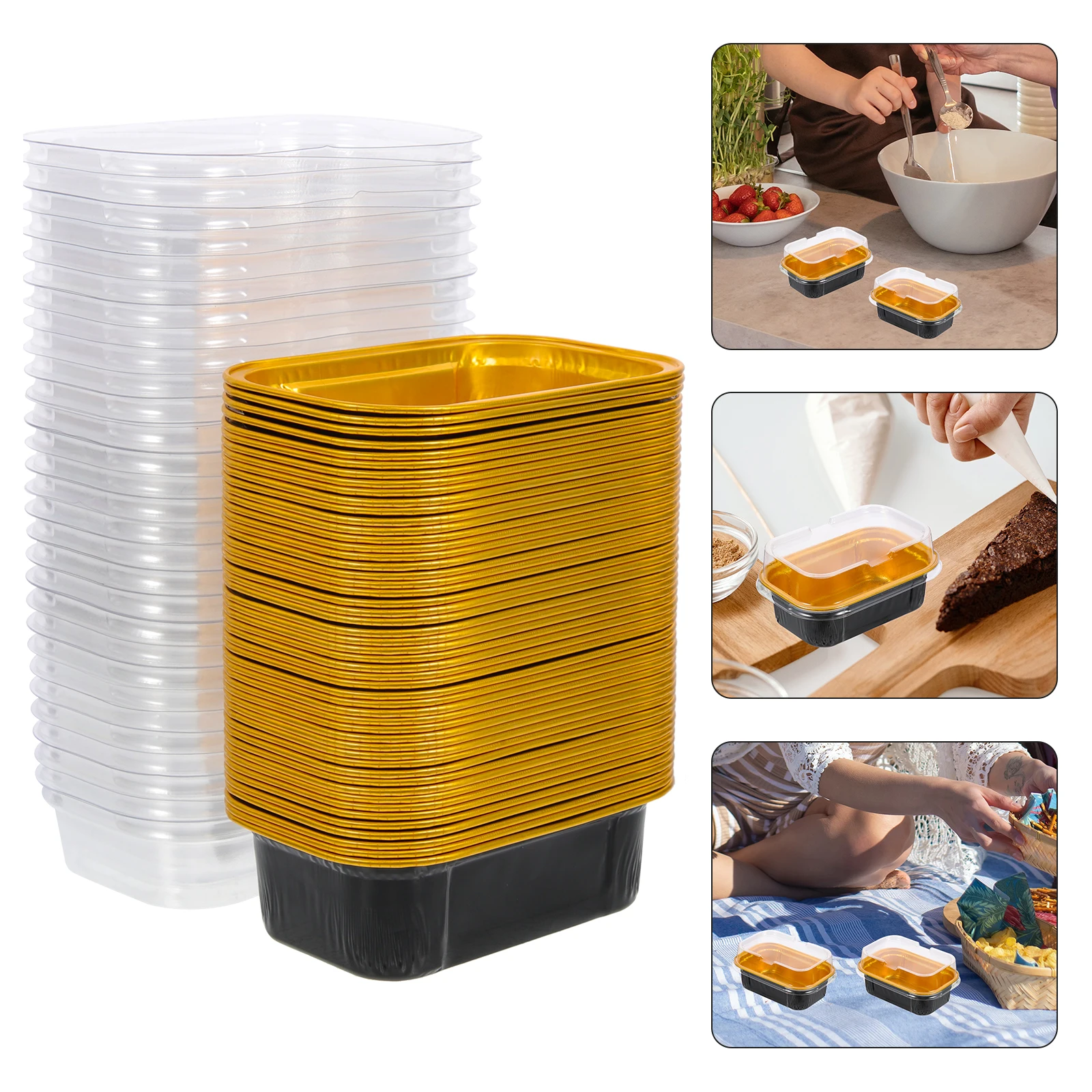 

50pcs Chocolate Cake Mold Food Containers Thickened Aluminum Foil Baking Boxes Lids for Party Picnic Storage Snacks Desserts