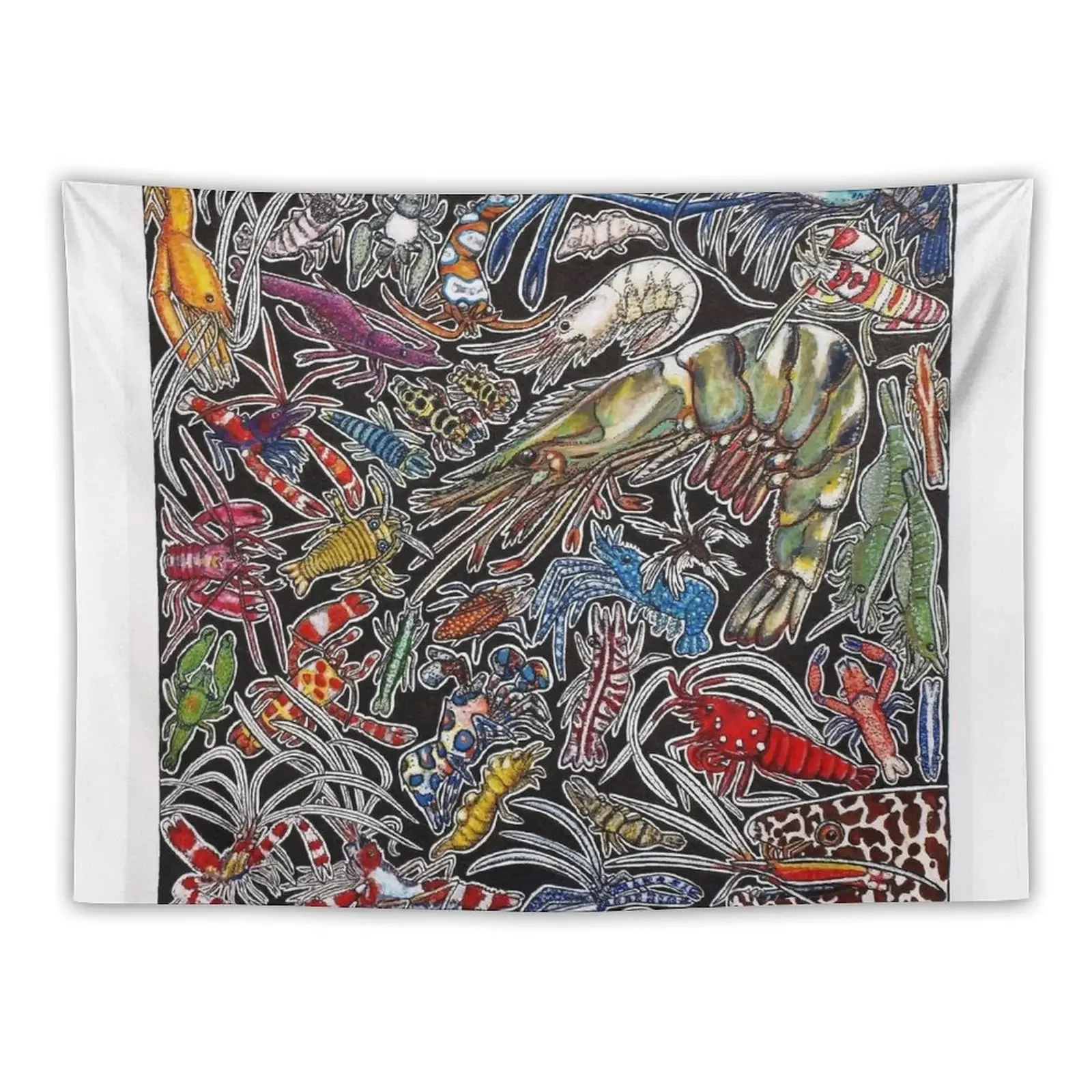 Prawns, gambas and shrimps for ocean lovers, marine biologists and scuba divers Tapestry Carpet On The Wall Tapestry