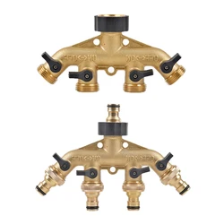 3/4 Inch 2/4-Way Brass Garden Hose Splitter Garden Tap Y-Type Watering Connector Distributor for Outdoor Faucet