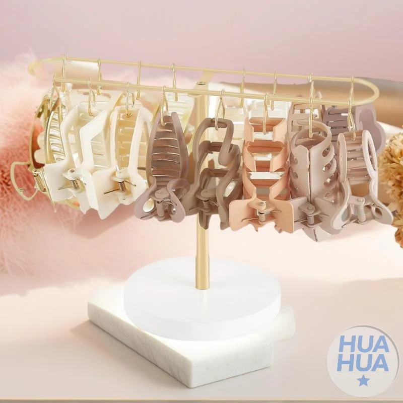 

HUA HUA Многофункциональная подставка для повязок на голову, держатель для заколок для волос, стеллаж для хранения металлических зажимов с когтями и 16 крючками