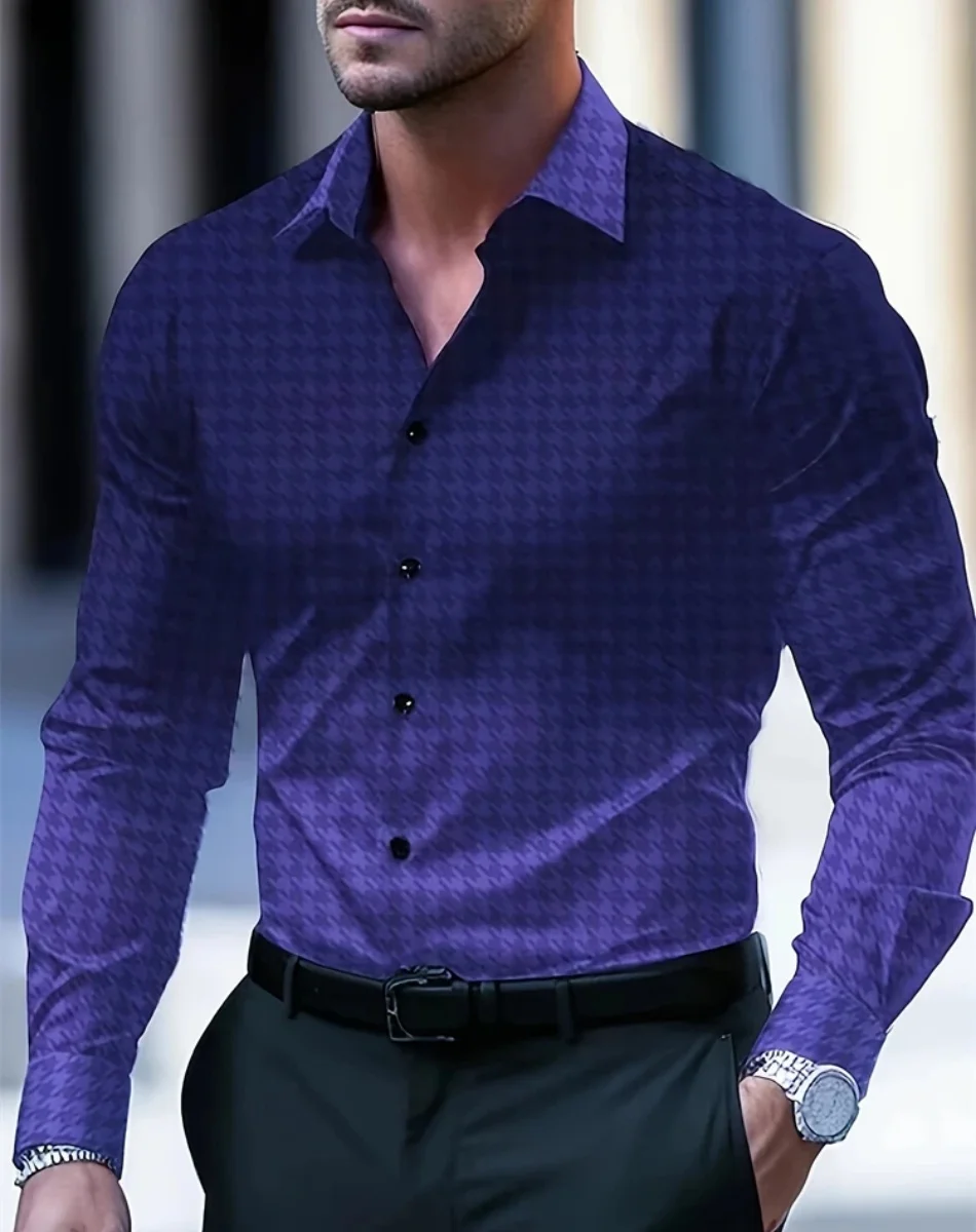 Neue Einfache Mode männer Langarm-shirt Farbverlauf Plaid Druck Täglich Casual Business einreiher Hemd männer hemd Tops