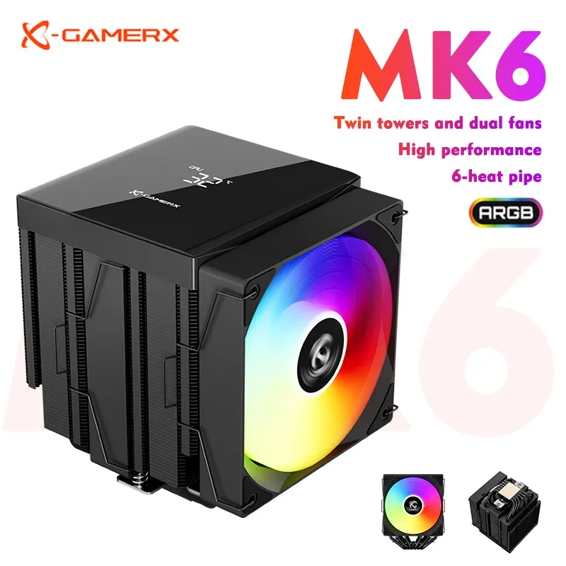 

Power Train X-GAMERX MK6 6 Heat Pipe CPU Air-Cooled Cooler ARGB PWM Intel LGA1851 1700 1200 115X AM5 Computer Tower Air Radiator