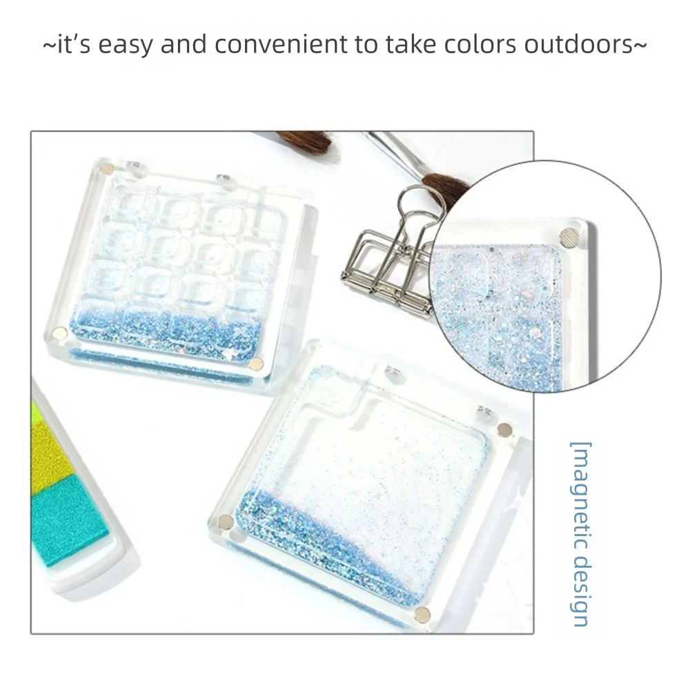 Art Painting Supplie Acrylic Watercolor Paint Palette Magnetic Quicksand Paint Pigment Box Mini Foldable Empty Paint Box Outdoor