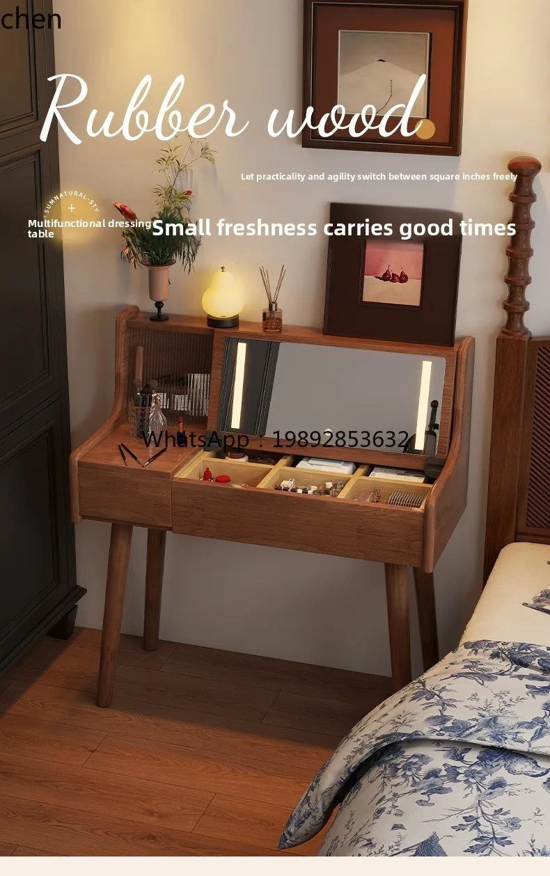 

Solid Wood Dressing Table Bedroom Small Makeup Storage Integrated Vanity Table Vintage Style Small Apartment
