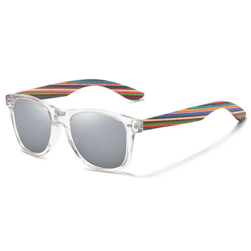 

Ins Style Clear Frame Mixed Color Bamboo Wood Temple Polarized Sunglasses Unisex Versatile Sun Glasses vintage luxury sunglasses