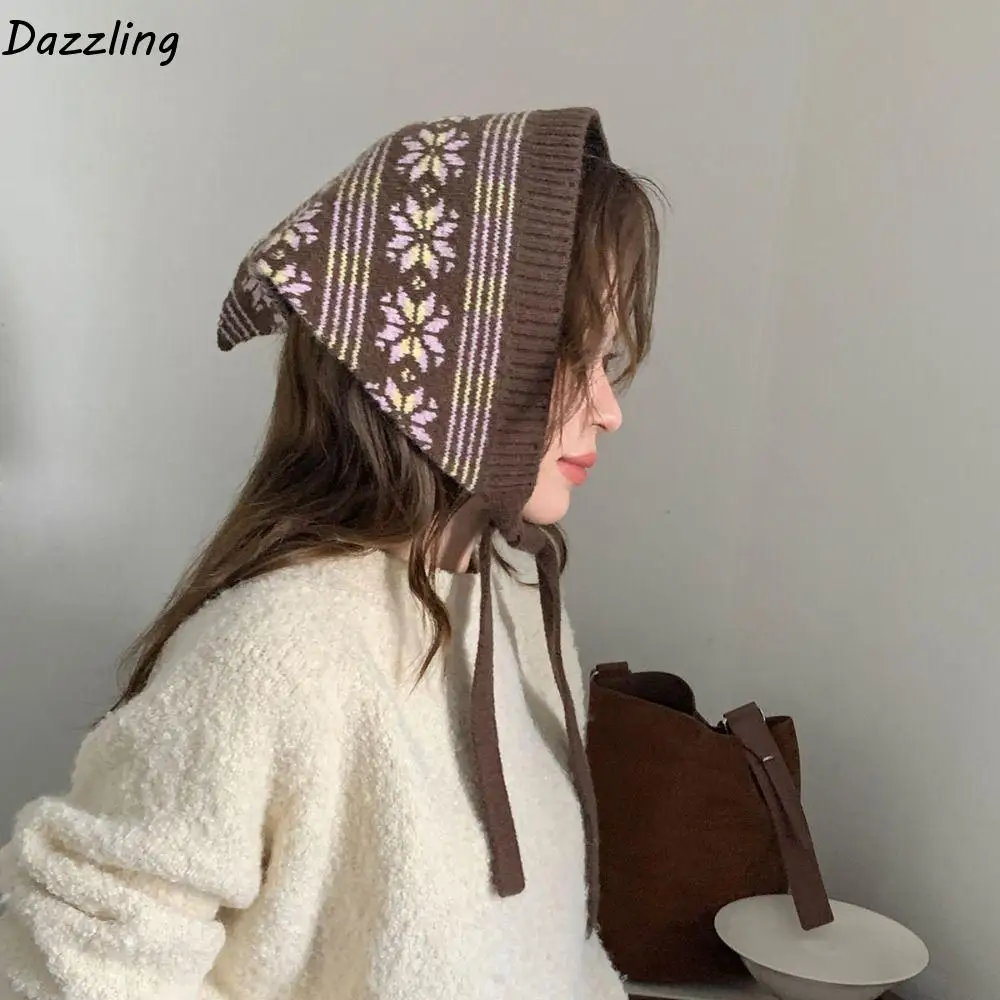 

Элегантный богемный тюрбан, вязаный треугольный платок, теплый фартук с принтом, шаль, винтажный этнический стиль, пояс, уличная одежда