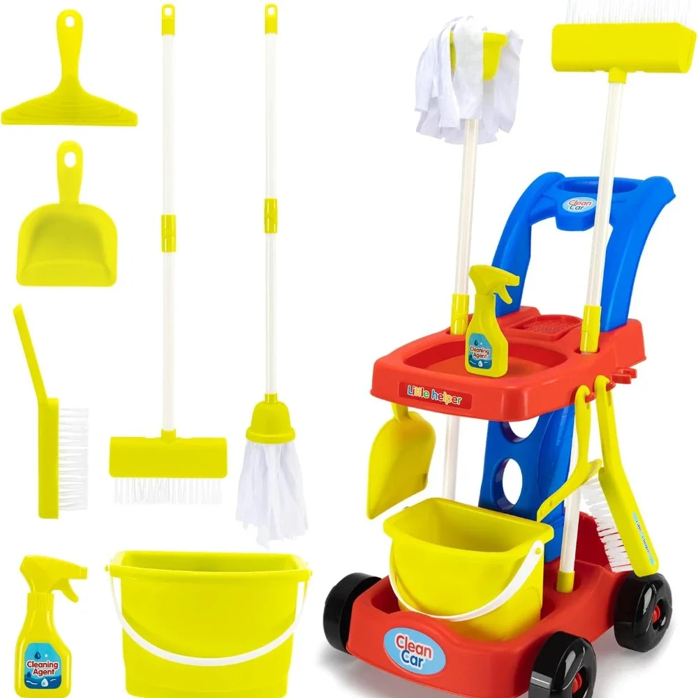 11 pçs fingir jogar vassoura e esfregão conjunto crianças conjuntos de limpeza, brinquedo de limpeza de casa ferramentas de limpeza brinquedos para meninos meninas