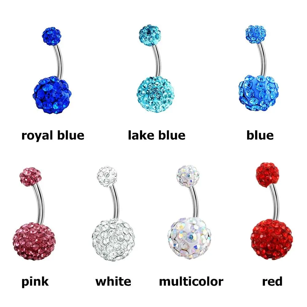 Crystal Balls Body Piercing Jewelry 8/10mm Belly Bar Navel Ring Stainless Steel Belly Button Ring