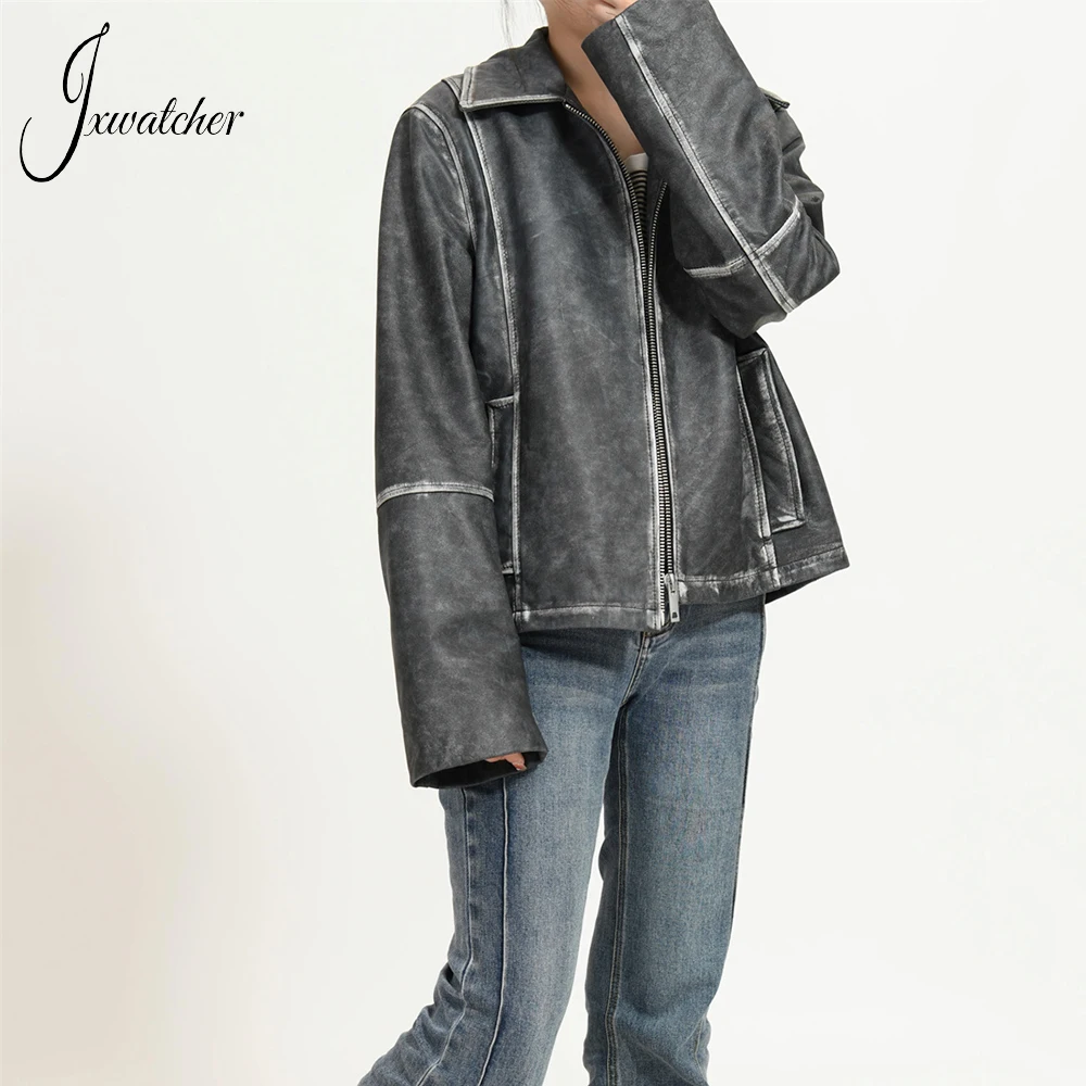 Jxwatcher Schaffell mantel für Frauen Herbst Neuankömmling Mode Echt lederjacke Damen Loose Style Echt leder mäntel