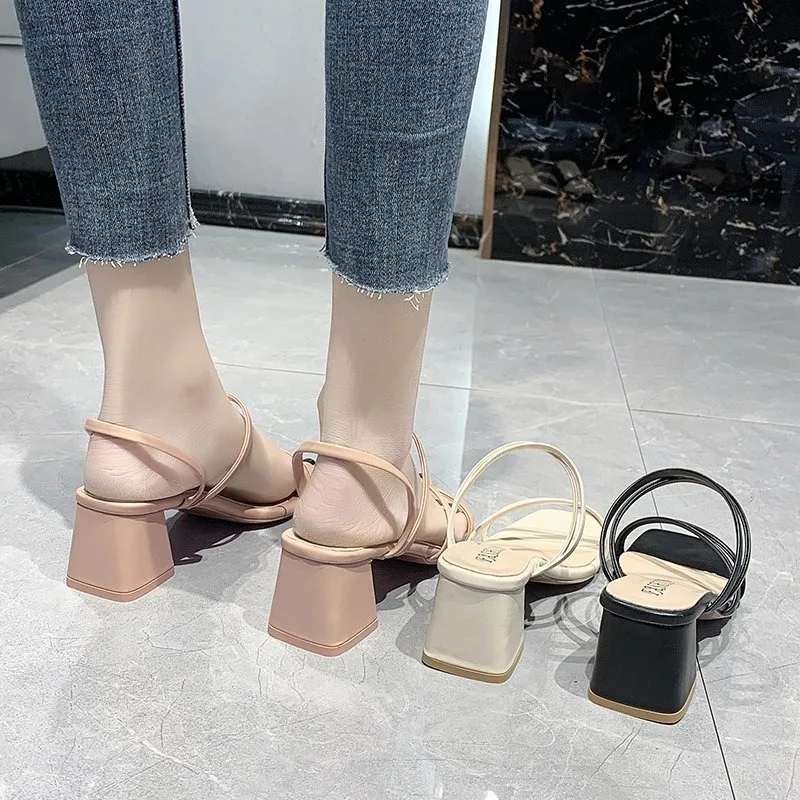 Summer Sandals Medium Low Heel Women Dress Shoes Dresses Elegant Party Plastic Pink Heels Black Fashion 2023 Block Comfortable