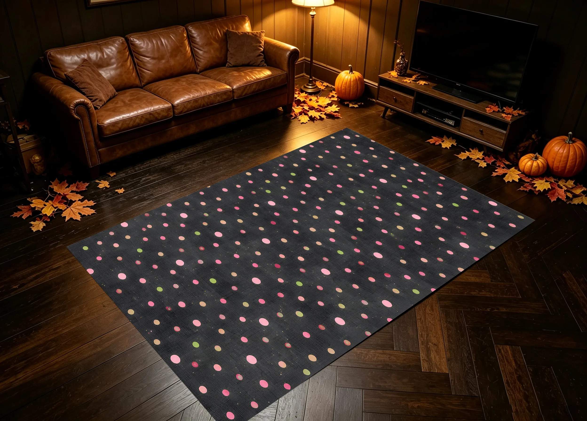Velvet Rug Black Polka Dot Colorful Pattern Playful Sweet Style for Bedroom Entryway Party Home Decor