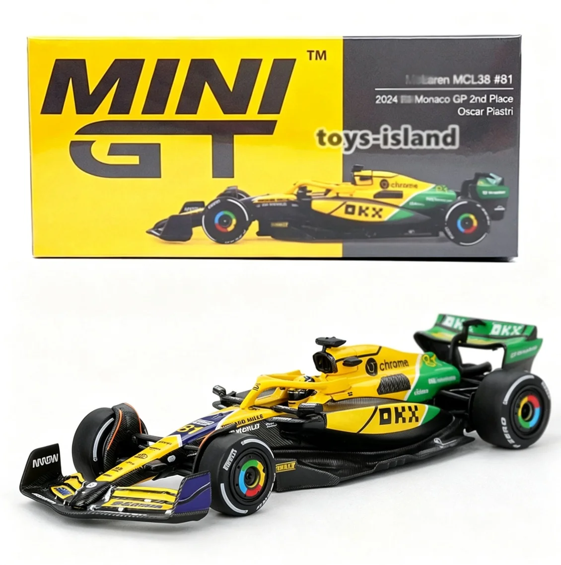 MINI GT 1164 MCL38 #81 Oscar Piastri 2024 Monaco GP 2nd Place 1/64 Diecast Model Car Collection Limited Edition Alloy