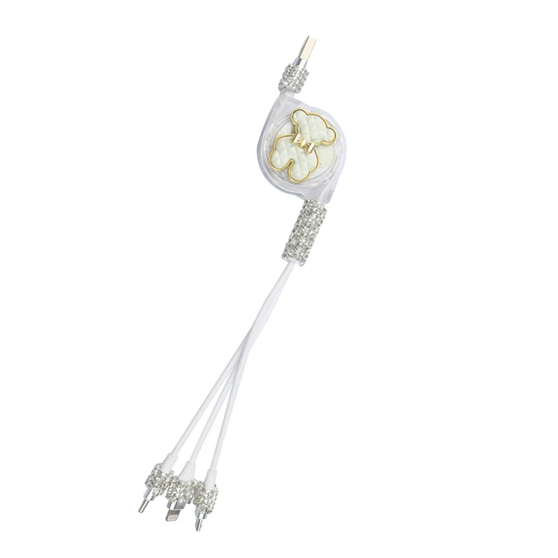 Bling-cargador de coche USB Multi Cable de carga, lindo Auto de carga rápida con 1 en 3 tipo C/Micro/puerto de sincronización de línea de datos,