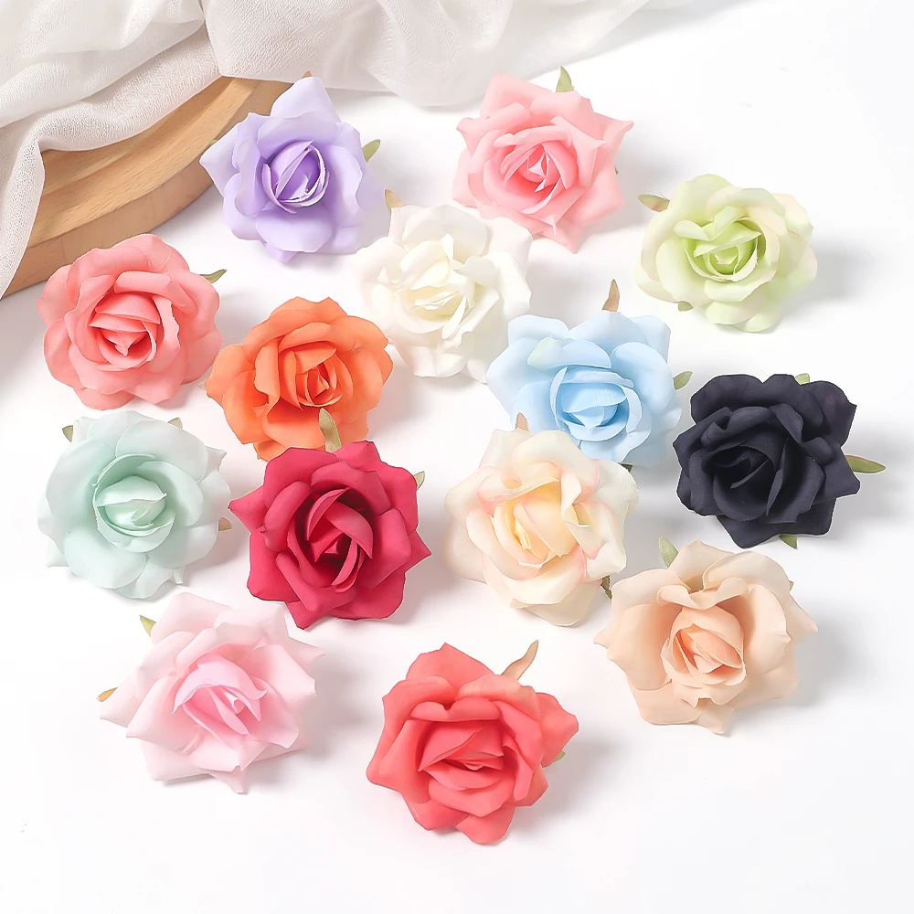 6 سنتيمتر عيد الميلاد زهرة الورد الاصطناعي رئيس للمنزل غرفة ديكور DIY بها بنفسك الحرفية إكليل اكسسوارات نافيداد العروس الزفاف الديكور