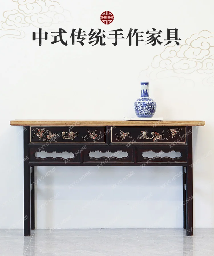 A style foyer, strip case carving, hand-painted storage porch, warped head table, classical end-view cabinet