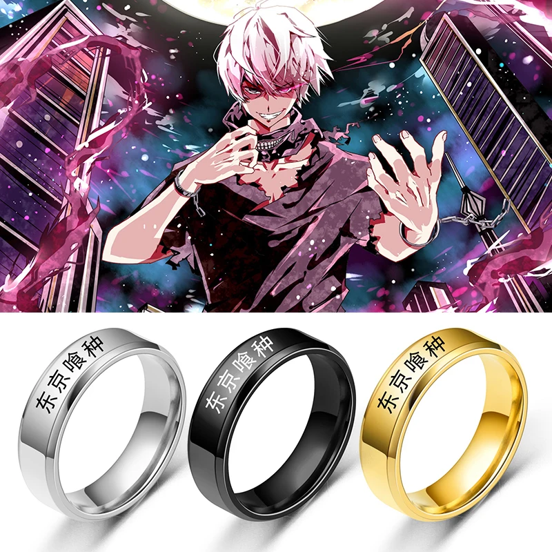 Trendy Cosplay Anime FOR Tokyo Ghoul Ken Kaneki Gold Sliver Black 316L Stainless Steel Rings For Men Women Jewelry Anime Fans