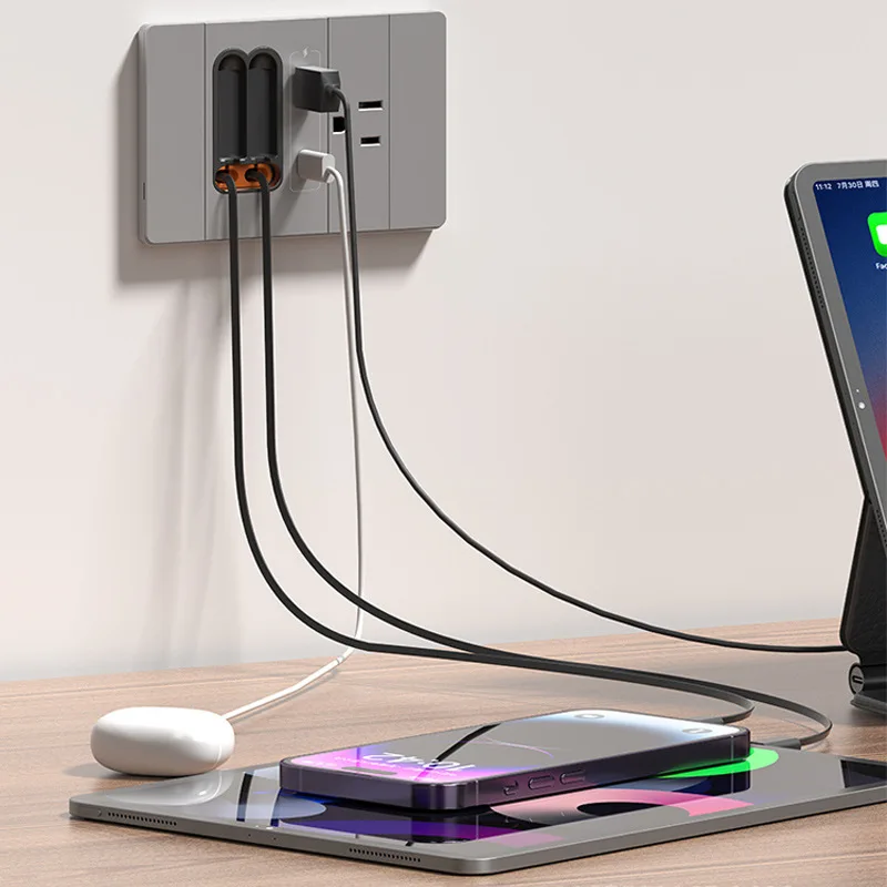 Cross-Border Brazil Standard USB Multi-Function Telescopic Cable Type-C 20W Fast Charge Wall Socket Safe Indoor Power Outlets