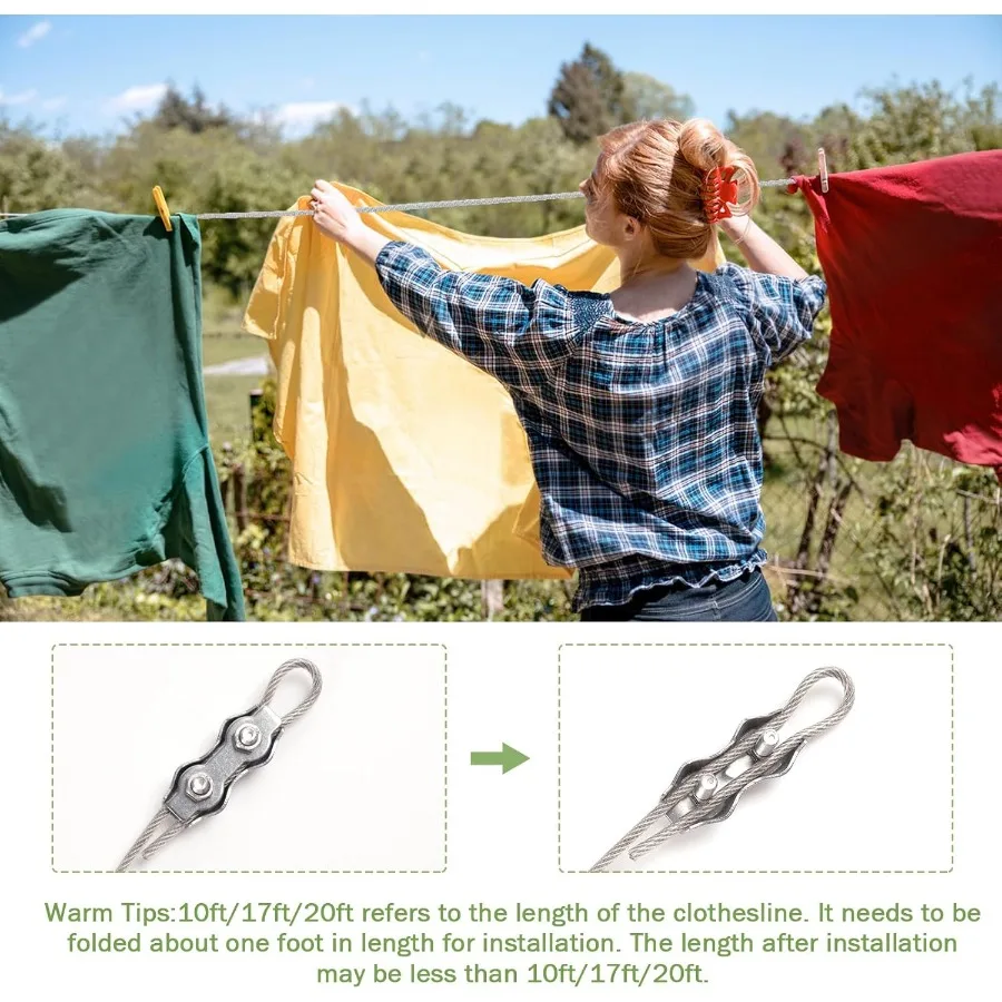 10.8FT 3.3M خطوط ملابس من الفولاذ المقاوم للصدأ لتعليق الملابس خارج حبل الغسيل الثقيلة لستارة سلكية معلقة يندبروف
