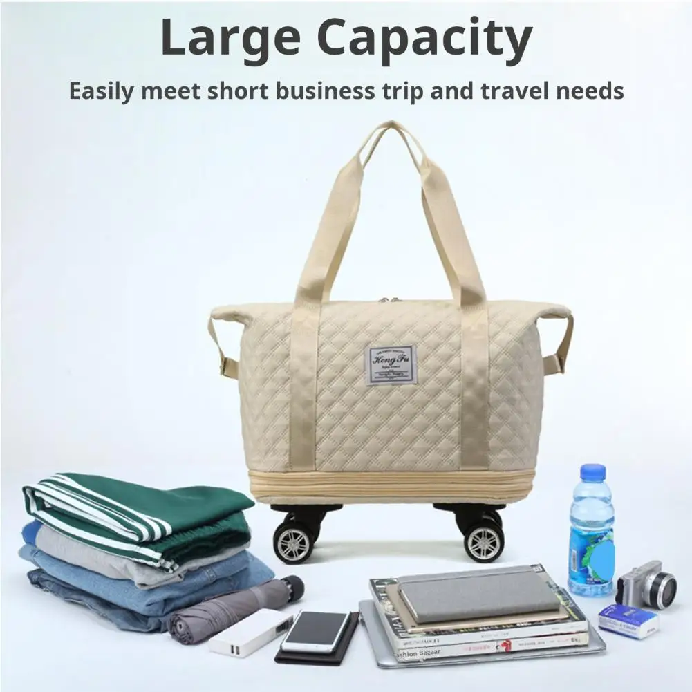 Bolsa de lona plegable expandible, maleta con cremallera de gran capacidad, bolsa de equipaje impermeable con ruedas extraíbles