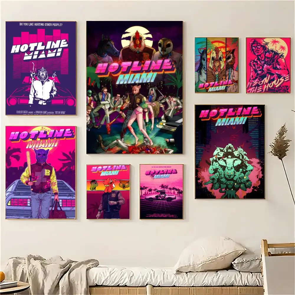 Hotline Miami Game Retro Action Poster Self-adhesive Advanced Aesthetic Printing Paper Wall Art for Living Room Home Decor