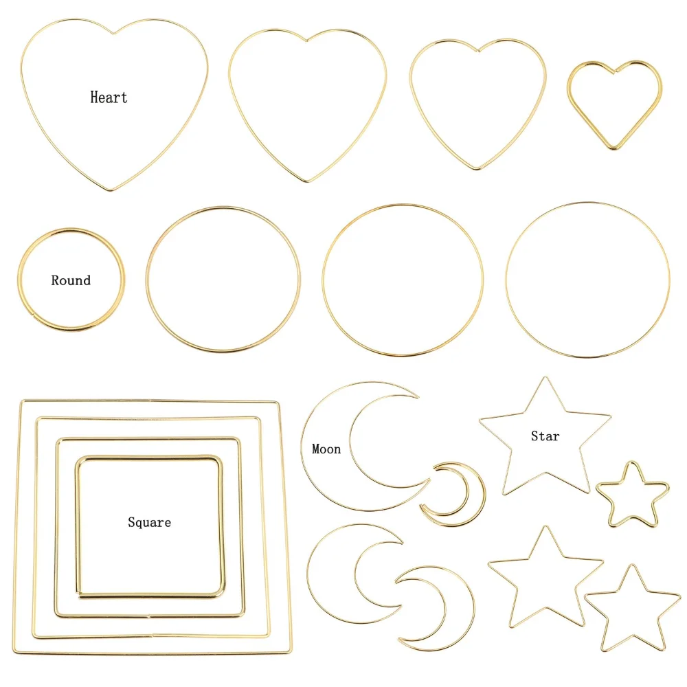 4pcs Crafts Star Moon Metal Hoops Gold Hoop Rings Supplie Dream Catcher
