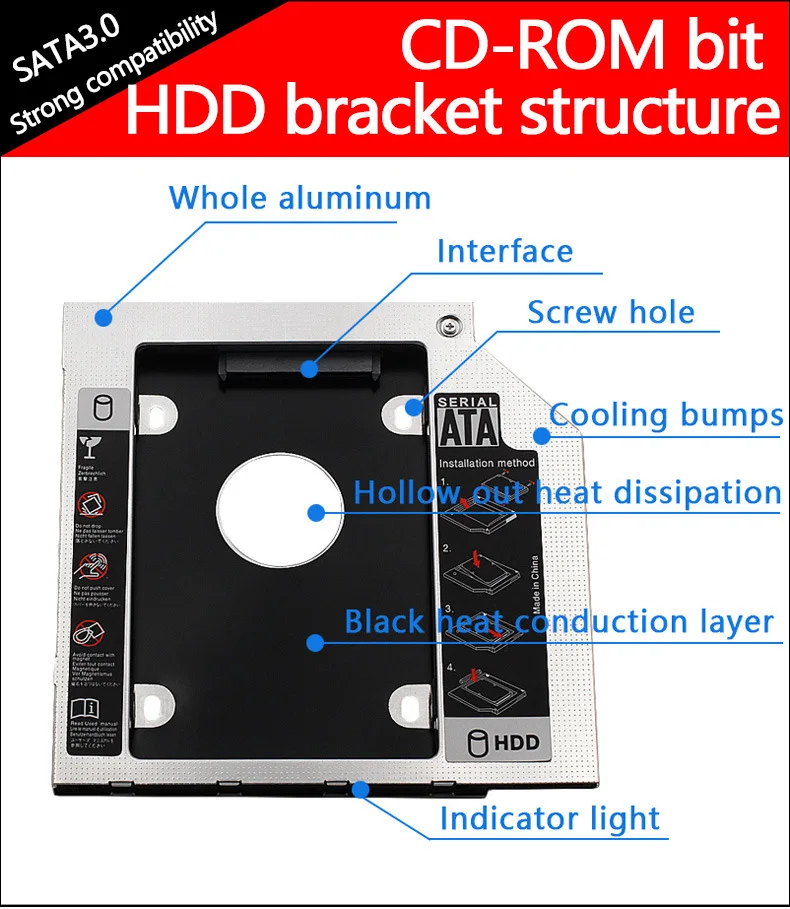 Plastic Aluminum Hard Disk Tray For 12.7/9.5 Inch Laptop Mechanical Sata3 Ssd Solid State Drive Support Bracket Hdd Caddy