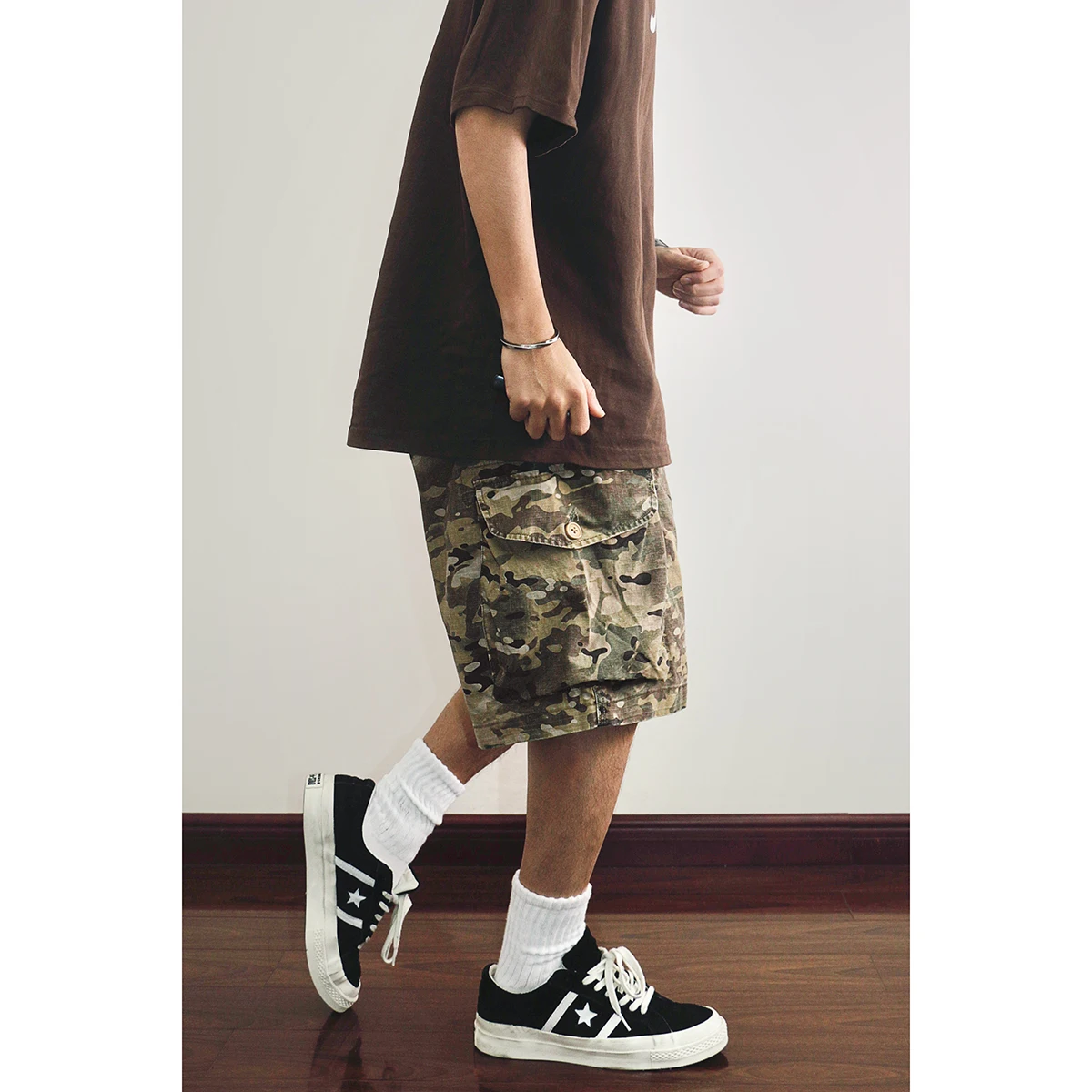 

Retro American Heavy Du Faded Camouflage Multi-ket Workwear Military orts Men's Loose Fit Five-Quarter Pants Summer Sle