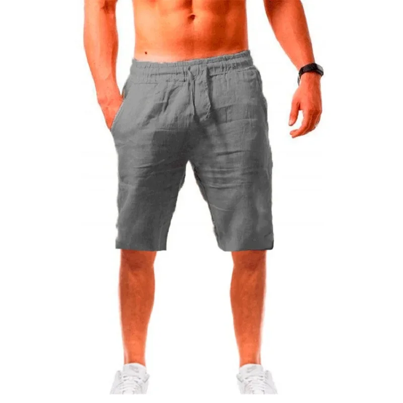 Kurze Hosen aus Baumwollleinen für Herren, leichte hawaiianische Sommershorts, atmungsaktiv, einfarbig, lässige kurze Hosen