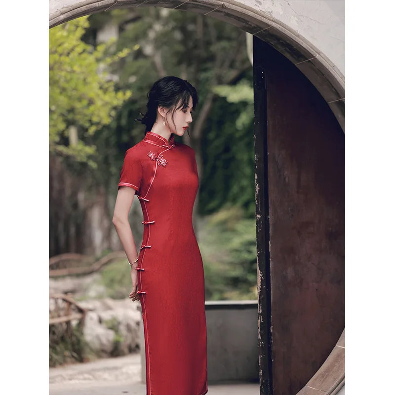 2023 Spring and Summer New Improved Cheongsam Dress Slim Red Qipao Chinese Women Bride Wedding Toast New Year Dress