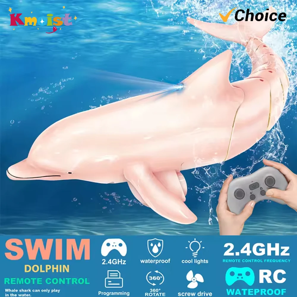 Elétrico impermeável RC Dolphin Fish Toy, Natação Animal Brinquedos para Meninos, Piscina de Água Leve, Controle Remoto, Presente de Natal para Crianças, 2.4G