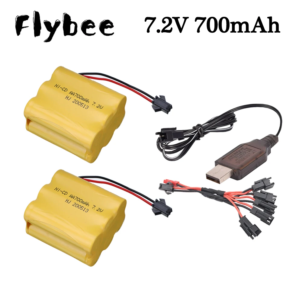 7.2V 700mAh NICD Aa Battery SM plug For RC Electric Toys Cars Tank Truck Train Boat Ship Parts Upgrade 7.2 V 700 mAh Battery