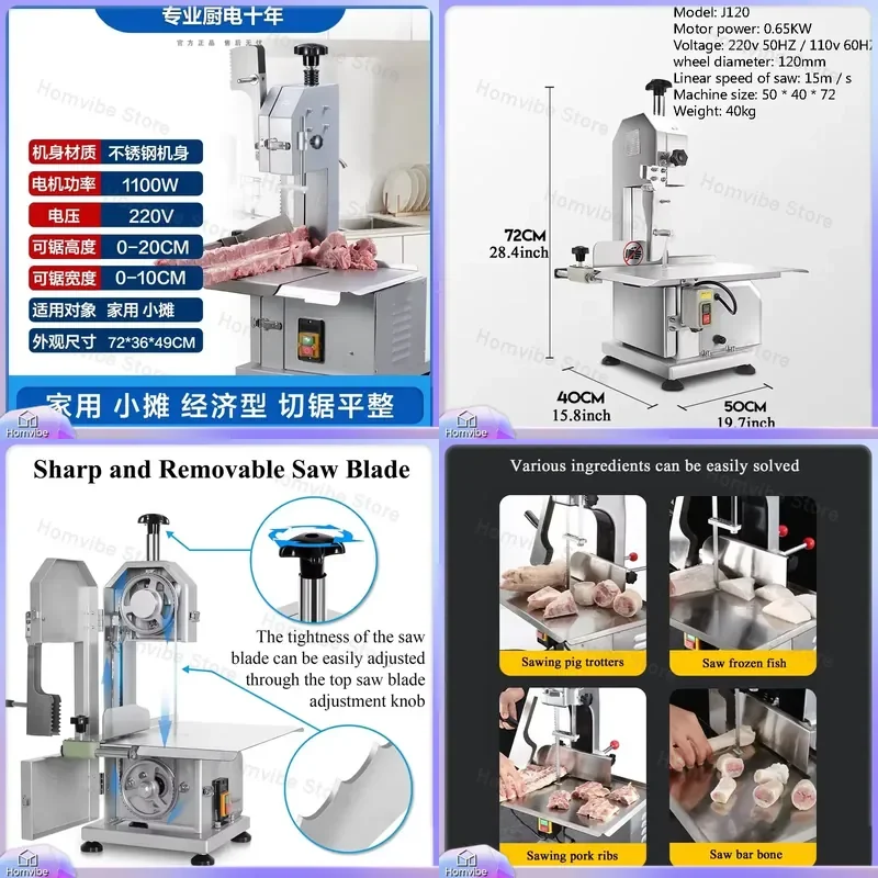 

Professional Electric Meat Cutting Machine Bandsaw for Bone Slicing Beef Pork Chicken Restaurant Kitchen Home Use Food