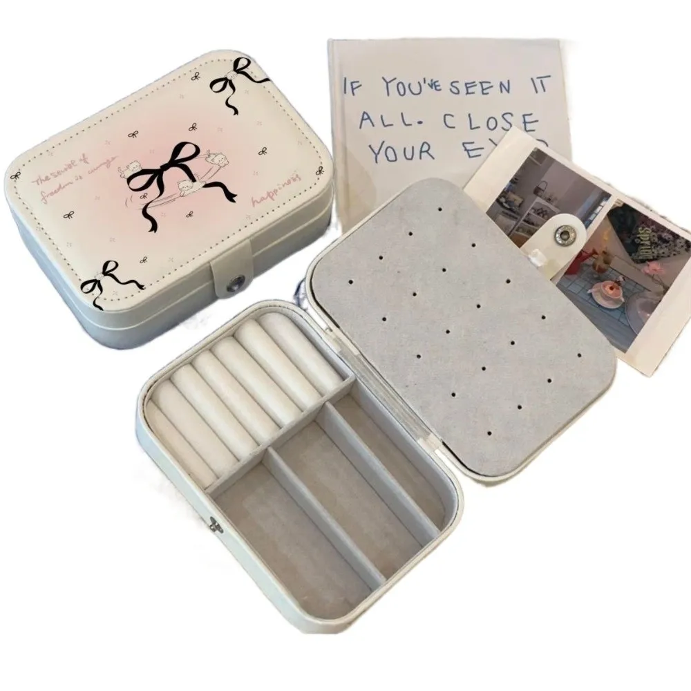 

New Bowknot Jewelry Storage Case Cartoon Cat Jewelry Box Square Design Multi-layer Organizer Earrings Storage