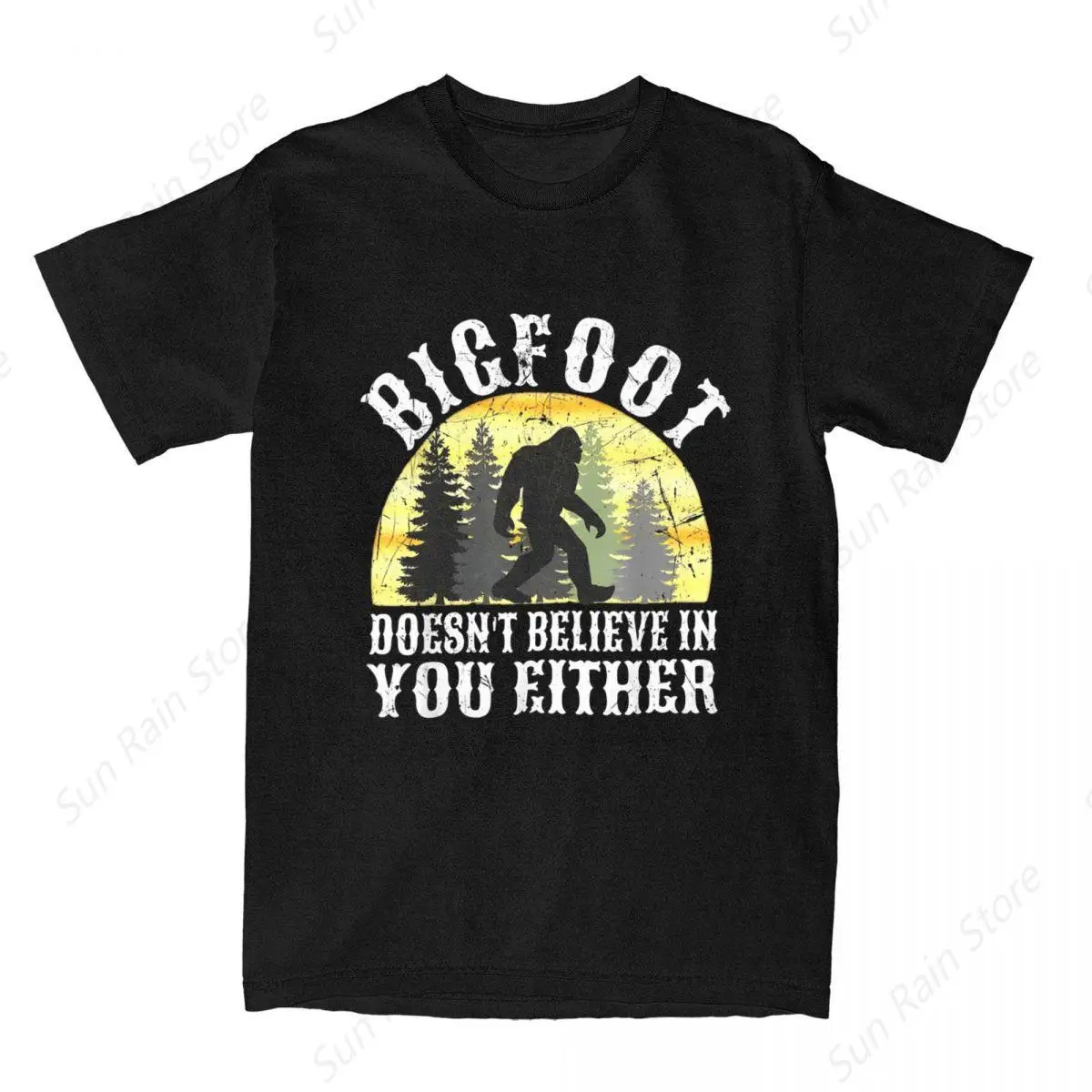 

Bigfoot Doesn't Believe In You Either Distressed Men T Shirts Vintage Tee Shirt Sasquatch T-Shirts Cotton Gift Idea Clothing