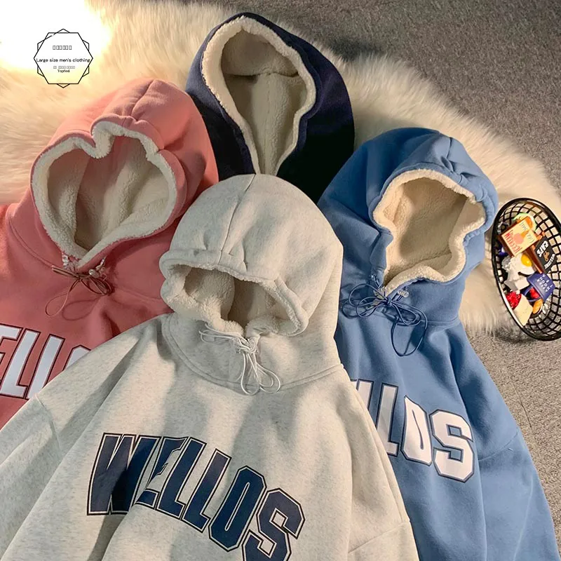 

Lamb Fur Hoodie Men's American Thiened Fce Casual Outerwear Trendy Brand INS Couple's Thiened Hoodie Polyester Fiber